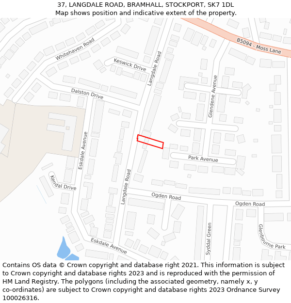 37, LANGDALE ROAD, BRAMHALL, STOCKPORT, SK7 1DL: Location map and indicative extent of plot