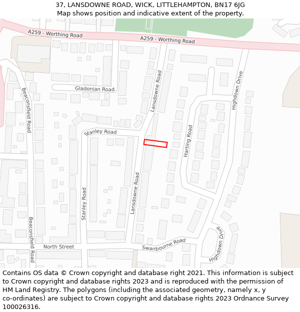 37, LANSDOWNE ROAD, WICK, LITTLEHAMPTON, BN17 6JG: Location map and indicative extent of plot