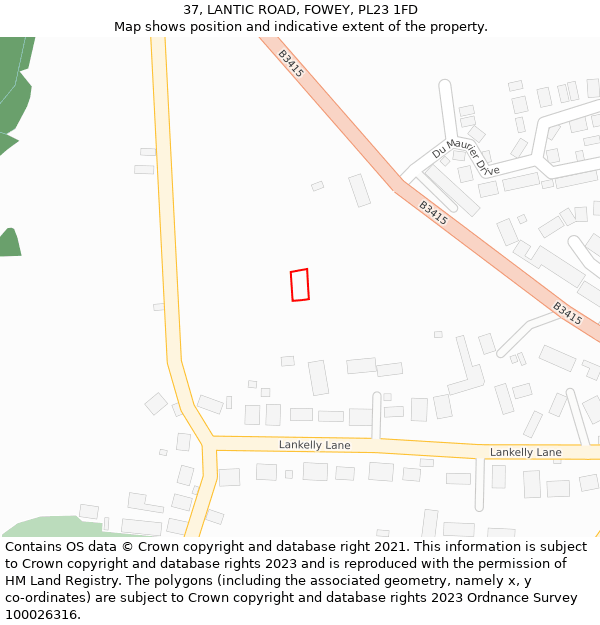 37, LANTIC ROAD, FOWEY, PL23 1FD: Location map and indicative extent of plot