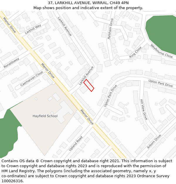 37, LARKHILL AVENUE, WIRRAL, CH49 4PN: Location map and indicative extent of plot