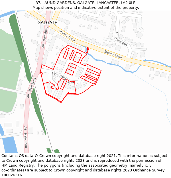 37, LAUND GARDENS, GALGATE, LANCASTER, LA2 0LE: Location map and indicative extent of plot