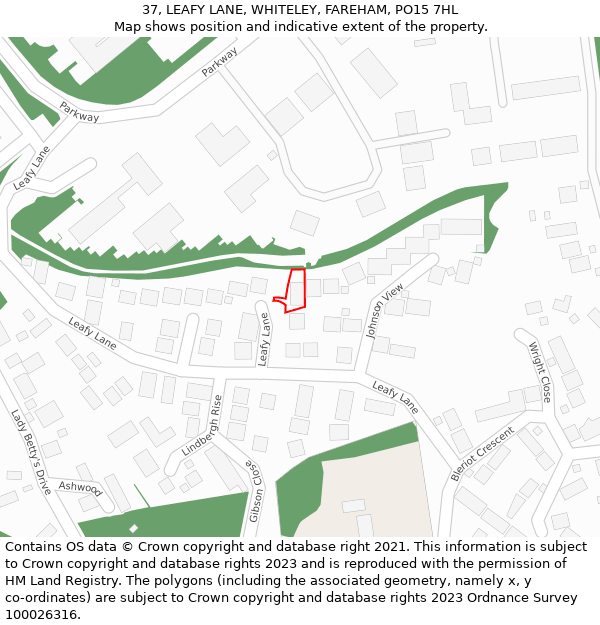 37, LEAFY LANE, WHITELEY, FAREHAM, PO15 7HL: Location map and indicative extent of plot