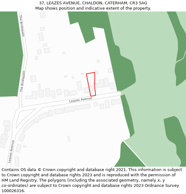 37, LEAZES AVENUE, CHALDON, CATERHAM, CR3 5AG: Location map and indicative extent of plot