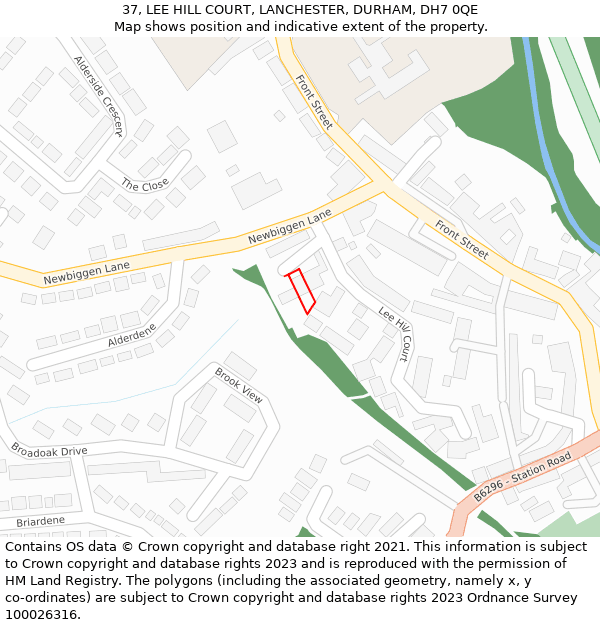 37, LEE HILL COURT, LANCHESTER, DURHAM, DH7 0QE: Location map and indicative extent of plot
