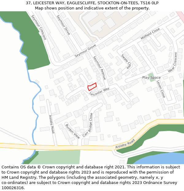 37, LEICESTER WAY, EAGLESCLIFFE, STOCKTON-ON-TEES, TS16 0LP: Location map and indicative extent of plot