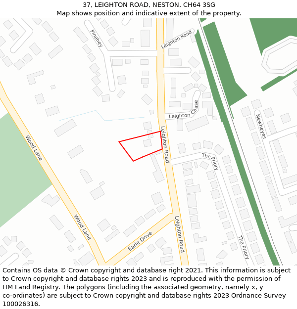 37, LEIGHTON ROAD, NESTON, CH64 3SG: Location map and indicative extent of plot