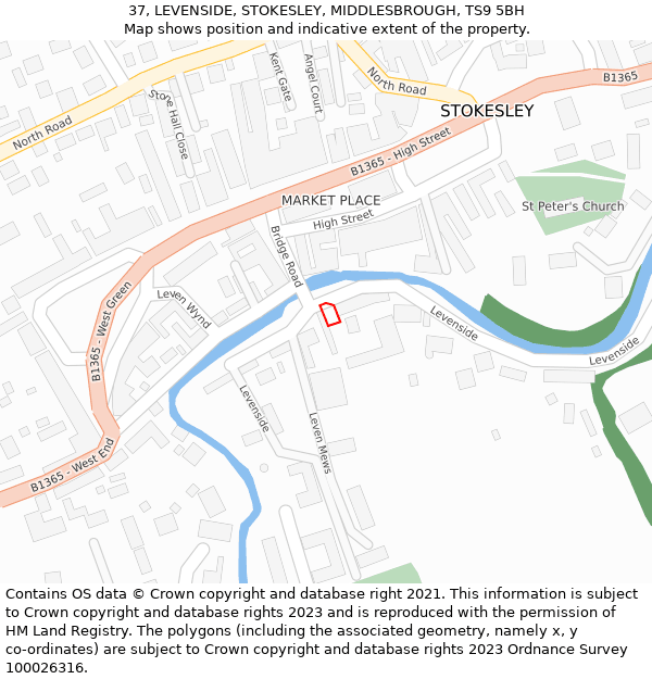 37, LEVENSIDE, STOKESLEY, MIDDLESBROUGH, TS9 5BH: Location map and indicative extent of plot