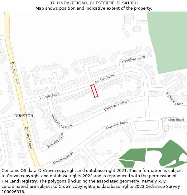 37, LINDALE ROAD, CHESTERFIELD, S41 8JH: Location map and indicative extent of plot