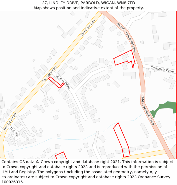 37, LINDLEY DRIVE, PARBOLD, WIGAN, WN8 7ED: Location map and indicative extent of plot