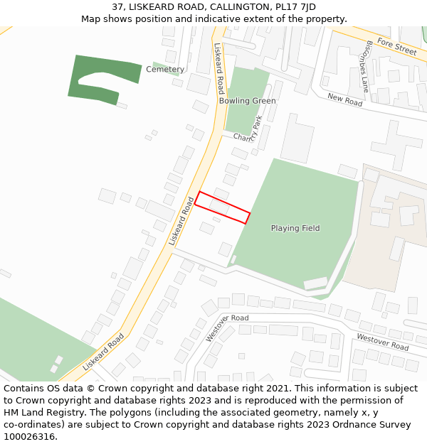 37, LISKEARD ROAD, CALLINGTON, PL17 7JD: Location map and indicative extent of plot