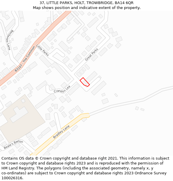 37, LITTLE PARKS, HOLT, TROWBRIDGE, BA14 6QR: Location map and indicative extent of plot