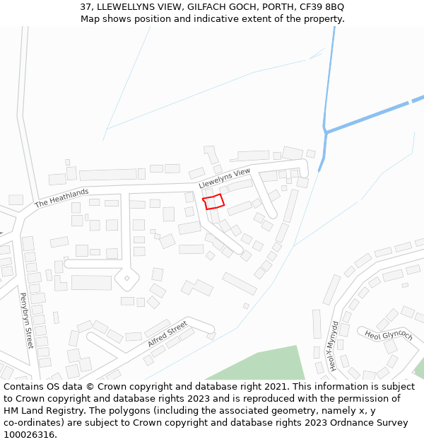 37, LLEWELLYNS VIEW, GILFACH GOCH, PORTH, CF39 8BQ: Location map and indicative extent of plot