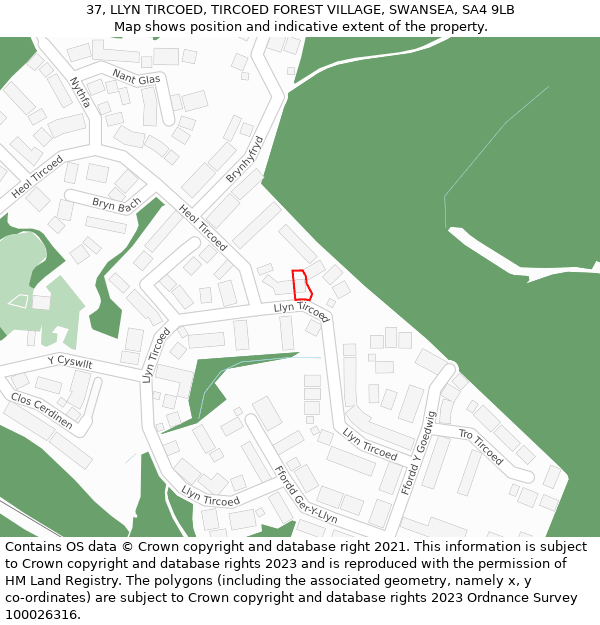 37, LLYN TIRCOED, TIRCOED FOREST VILLAGE, SWANSEA, SA4 9LB: Location map and indicative extent of plot