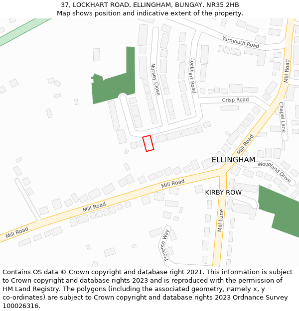 37, LOCKHART ROAD, ELLINGHAM, BUNGAY, NR35 2HB: Location map and indicative extent of plot