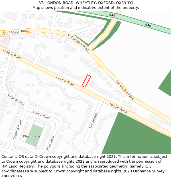 37, LONDON ROAD, WHEATLEY, OXFORD, OX33 1YJ: Location map and indicative extent of plot