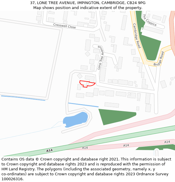 37, LONE TREE AVENUE, IMPINGTON, CAMBRIDGE, CB24 9PG: Location map and indicative extent of plot