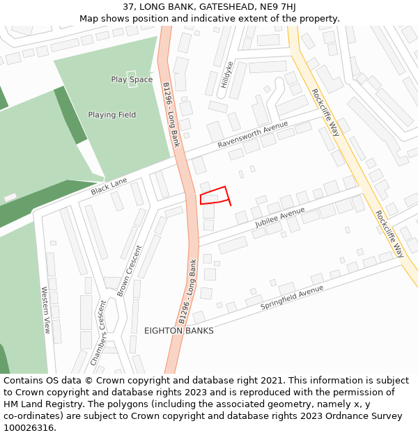 37, LONG BANK, GATESHEAD, NE9 7HJ: Location map and indicative extent of plot