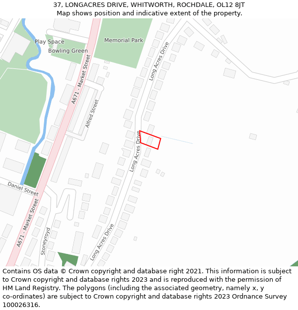 37, LONGACRES DRIVE, WHITWORTH, ROCHDALE, OL12 8JT: Location map and indicative extent of plot