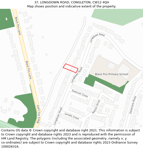 37, LONGDOWN ROAD, CONGLETON, CW12 4QH: Location map and indicative extent of plot