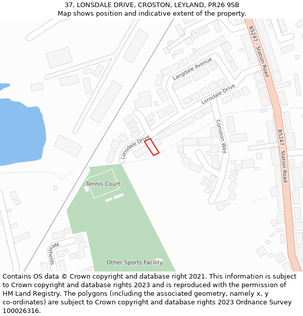 37, LONSDALE DRIVE, CROSTON, LEYLAND, PR26 9SB: Location map and indicative extent of plot