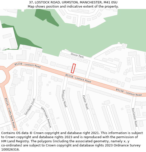 37, LOSTOCK ROAD, URMSTON, MANCHESTER, M41 0SU: Location map and indicative extent of plot