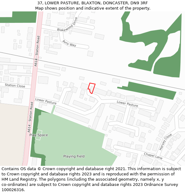 37, LOWER PASTURE, BLAXTON, DONCASTER, DN9 3RF: Location map and indicative extent of plot