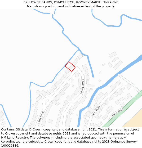 37, LOWER SANDS, DYMCHURCH, ROMNEY MARSH, TN29 0NE: Location map and indicative extent of plot