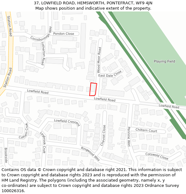 37, LOWFIELD ROAD, HEMSWORTH, PONTEFRACT, WF9 4JN: Location map and indicative extent of plot