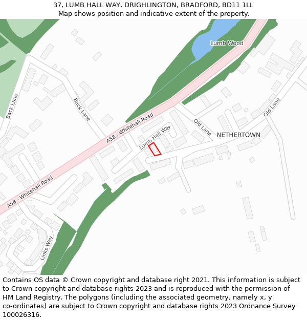 37, LUMB HALL WAY, DRIGHLINGTON, BRADFORD, BD11 1LL: Location map and indicative extent of plot