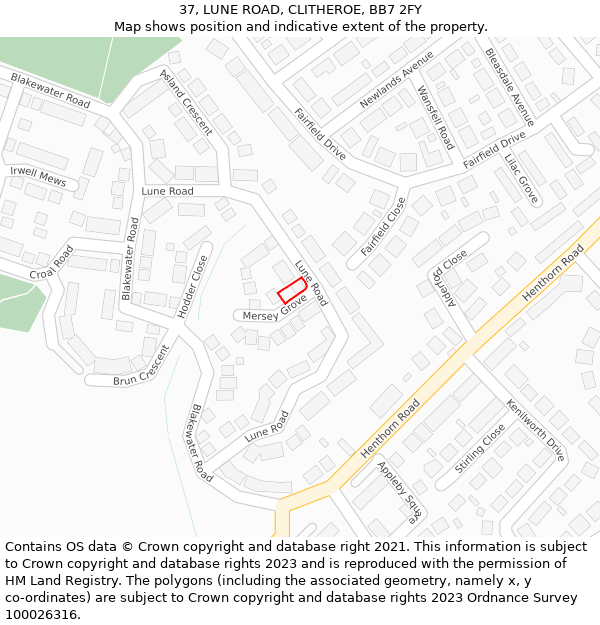 37, LUNE ROAD, CLITHEROE, BB7 2FY: Location map and indicative extent of plot