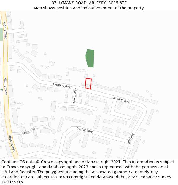 37, LYMANS ROAD, ARLESEY, SG15 6TE: Location map and indicative extent of plot