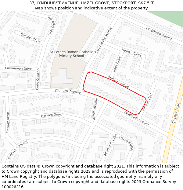 37, LYNDHURST AVENUE, HAZEL GROVE, STOCKPORT, SK7 5LT: Location map and indicative extent of plot