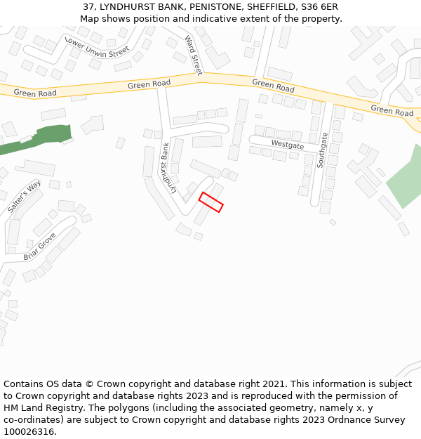 37, LYNDHURST BANK, PENISTONE, SHEFFIELD, S36 6ER: Location map and indicative extent of plot