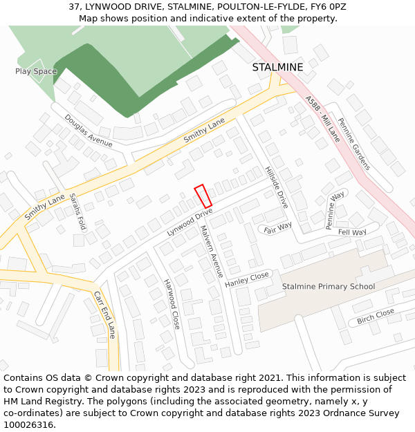 37, LYNWOOD DRIVE, STALMINE, POULTON-LE-FYLDE, FY6 0PZ: Location map and indicative extent of plot