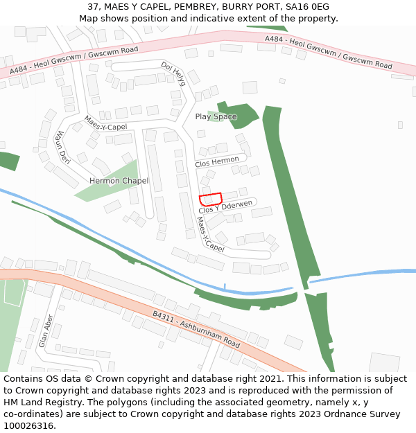 37, MAES Y CAPEL, PEMBREY, BURRY PORT, SA16 0EG: Location map and indicative extent of plot