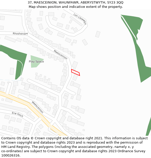 37, MAESCEINION, WAUNFAWR, ABERYSTWYTH, SY23 3QQ: Location map and indicative extent of plot