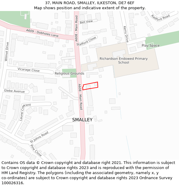 37, MAIN ROAD, SMALLEY, ILKESTON, DE7 6EF: Location map and indicative extent of plot