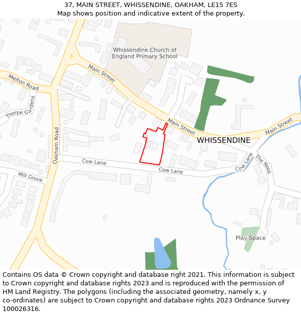 37, MAIN STREET, WHISSENDINE, OAKHAM, LE15 7ES: Location map and indicative extent of plot