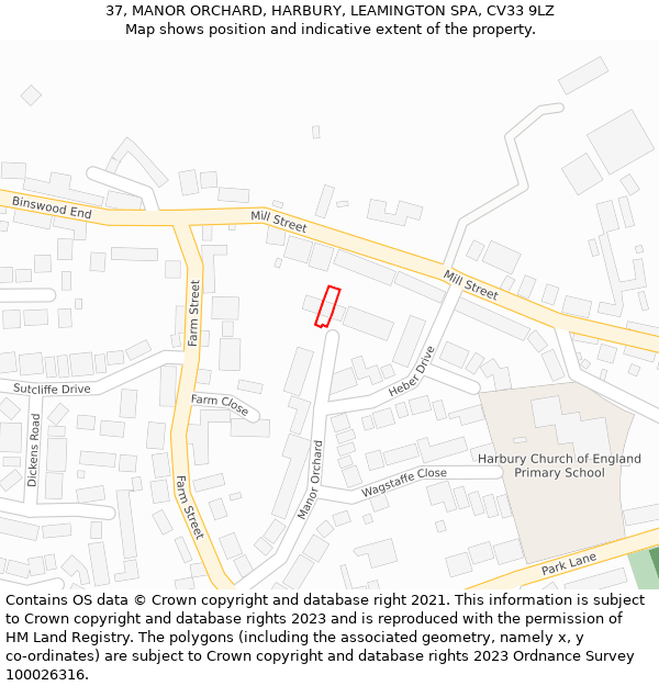 37, MANOR ORCHARD, HARBURY, LEAMINGTON SPA, CV33 9LZ: Location map and indicative extent of plot