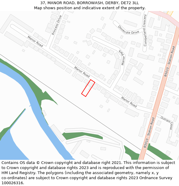 37, MANOR ROAD, BORROWASH, DERBY, DE72 3LL: Location map and indicative extent of plot