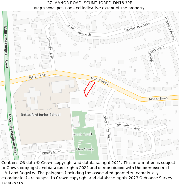 37, MANOR ROAD, SCUNTHORPE, DN16 3PB: Location map and indicative extent of plot