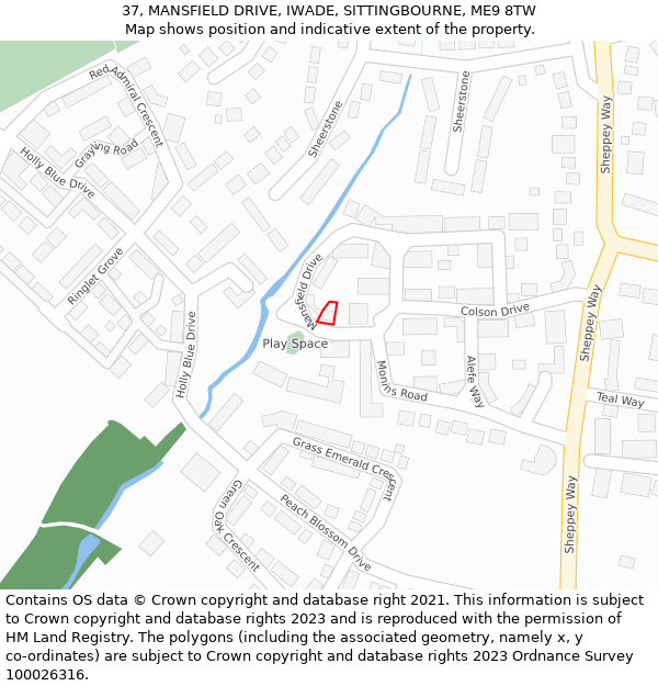 37, MANSFIELD DRIVE, IWADE, SITTINGBOURNE, ME9 8TW: Location map and indicative extent of plot