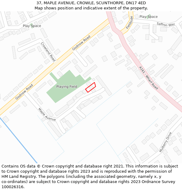 37, MAPLE AVENUE, CROWLE, SCUNTHORPE, DN17 4ED: Location map and indicative extent of plot