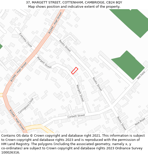 37, MARGETT STREET, COTTENHAM, CAMBRIDGE, CB24 8QY: Location map and indicative extent of plot