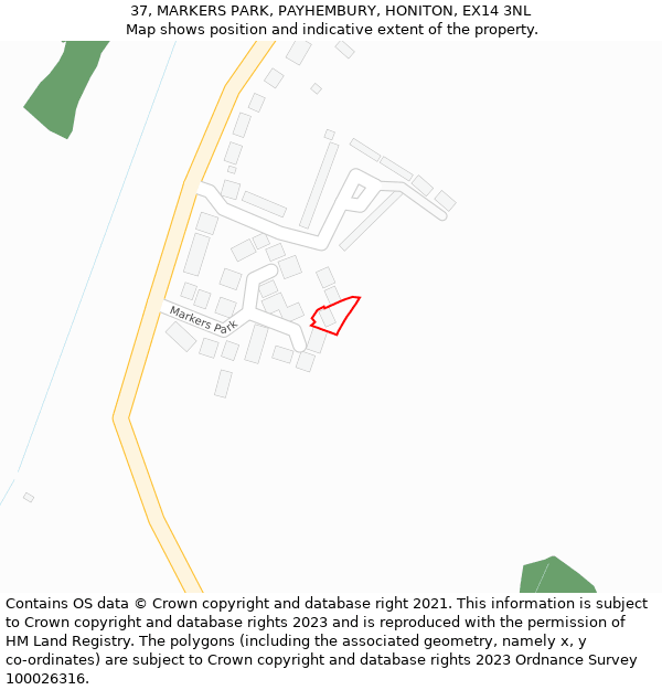 37, MARKERS PARK, PAYHEMBURY, HONITON, EX14 3NL: Location map and indicative extent of plot