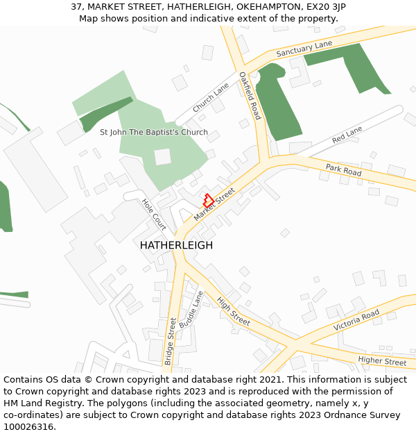 37, MARKET STREET, HATHERLEIGH, OKEHAMPTON, EX20 3JP: Location map and indicative extent of plot