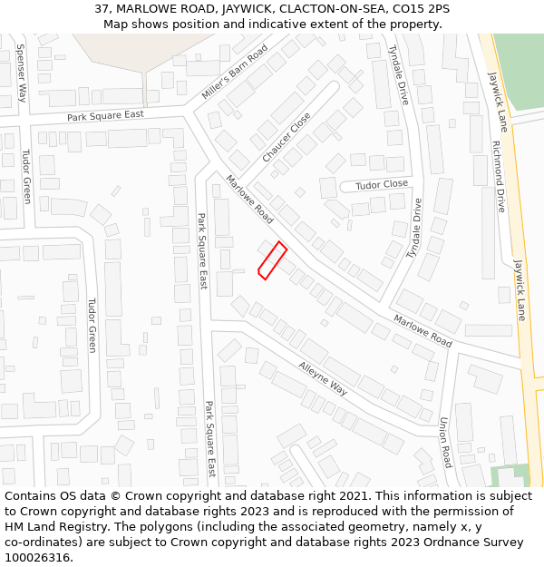 37, MARLOWE ROAD, JAYWICK, CLACTON-ON-SEA, CO15 2PS: Location map and indicative extent of plot