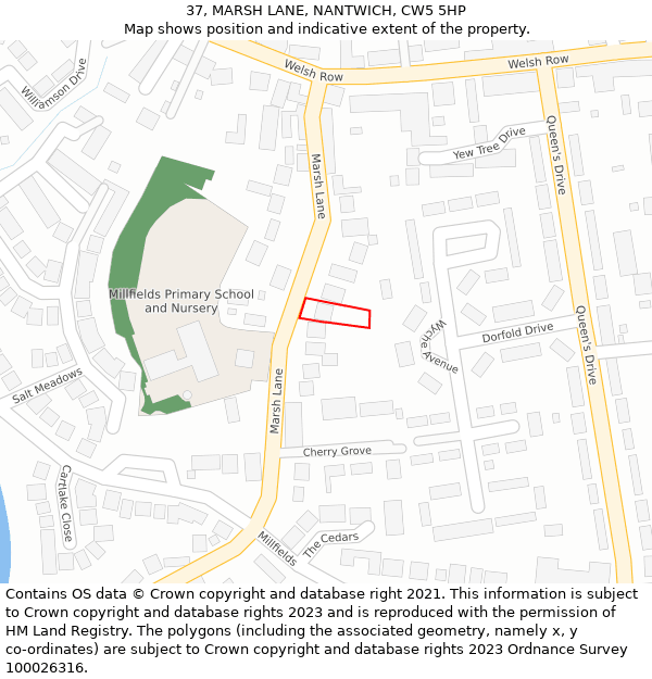 37, MARSH LANE, NANTWICH, CW5 5HP: Location map and indicative extent of plot