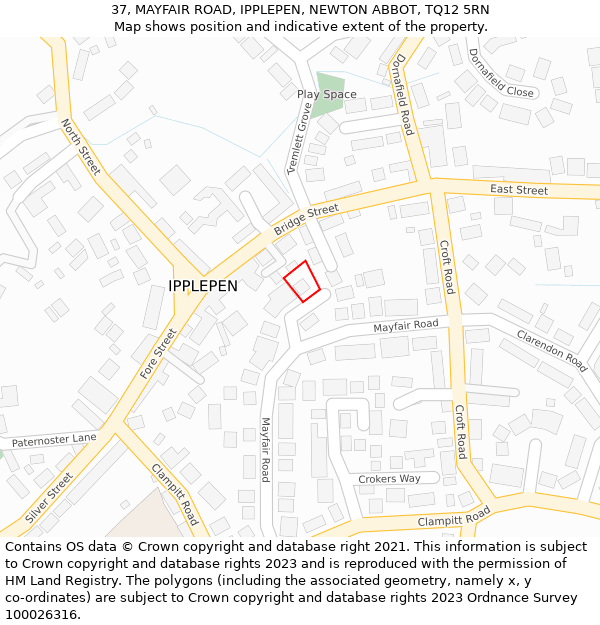 37, MAYFAIR ROAD, IPPLEPEN, NEWTON ABBOT, TQ12 5RN: Location map and indicative extent of plot