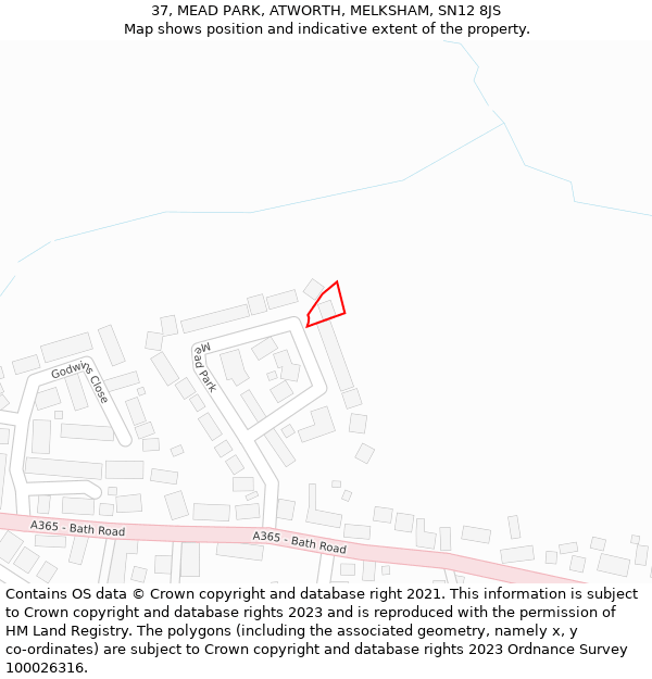 37, MEAD PARK, ATWORTH, MELKSHAM, SN12 8JS: Location map and indicative extent of plot